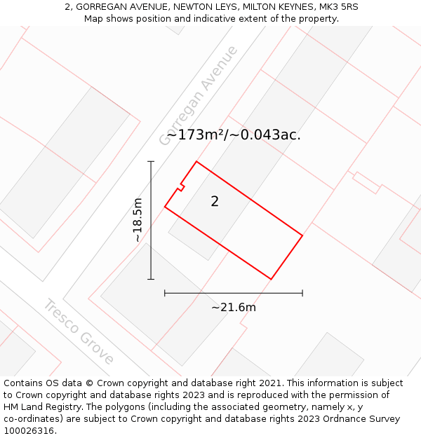 2, GORREGAN AVENUE, NEWTON LEYS, MILTON KEYNES, MK3 5RS: Plot and title map