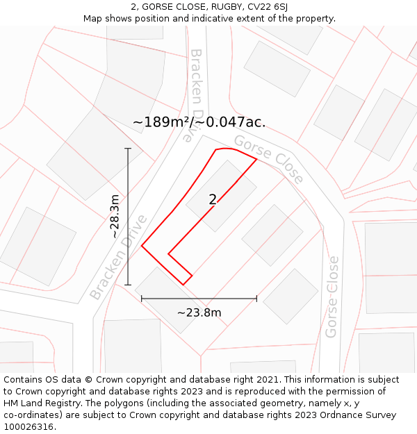 2, GORSE CLOSE, RUGBY, CV22 6SJ: Plot and title map