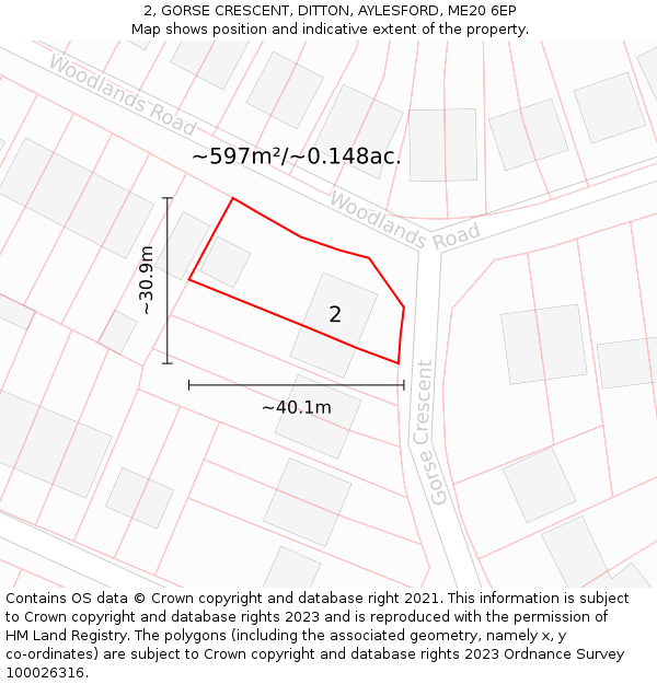 2, GORSE CRESCENT, DITTON, AYLESFORD, ME20 6EP: Plot and title map