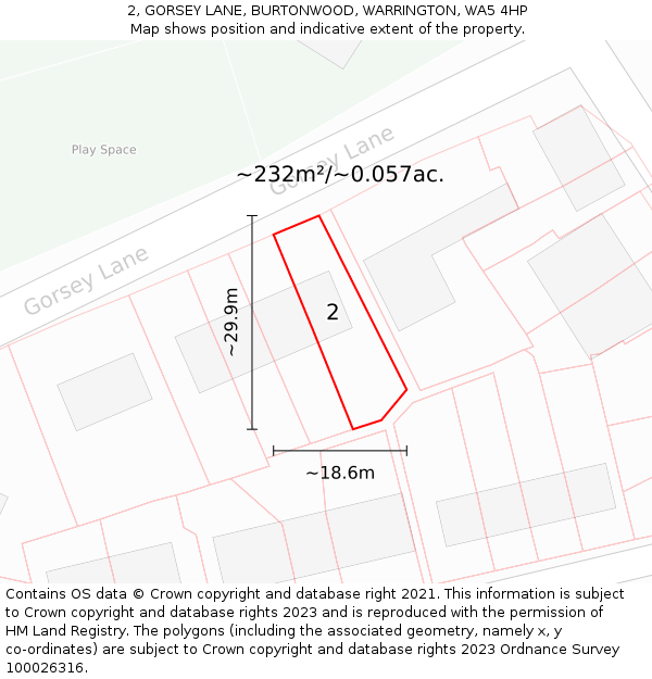 2, GORSEY LANE, BURTONWOOD, WARRINGTON, WA5 4HP: Plot and title map