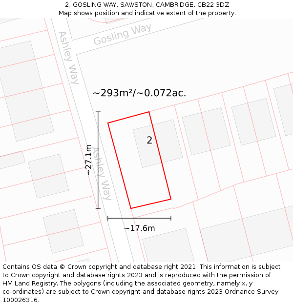 2, GOSLING WAY, SAWSTON, CAMBRIDGE, CB22 3DZ: Plot and title map