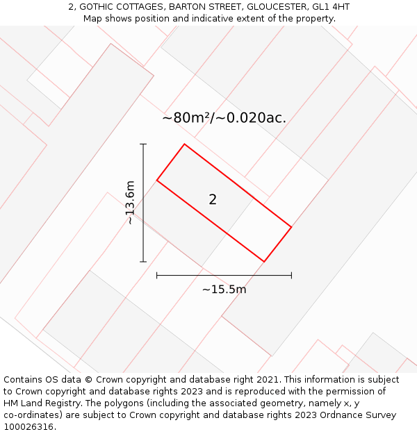 2, GOTHIC COTTAGES, BARTON STREET, GLOUCESTER, GL1 4HT: Plot and title map