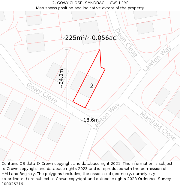 2, GOWY CLOSE, SANDBACH, CW11 1YF: Plot and title map