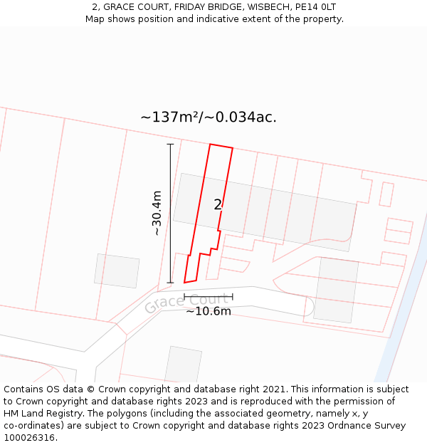 2, GRACE COURT, FRIDAY BRIDGE, WISBECH, PE14 0LT: Plot and title map