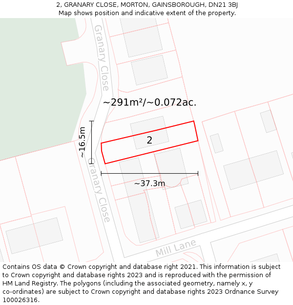 2, GRANARY CLOSE, MORTON, GAINSBOROUGH, DN21 3BJ: Plot and title map