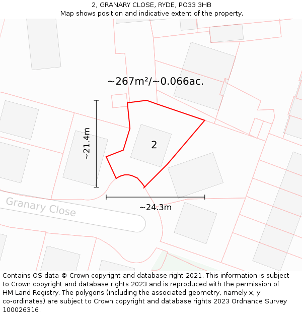 2, GRANARY CLOSE, RYDE, PO33 3HB: Plot and title map
