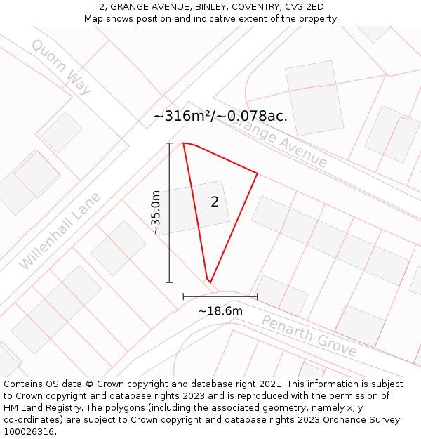 2, GRANGE AVENUE, BINLEY, COVENTRY, CV3 2ED: Plot and title map