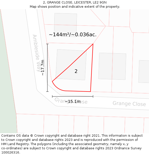 2, GRANGE CLOSE, LEICESTER, LE2 9GN: Plot and title map