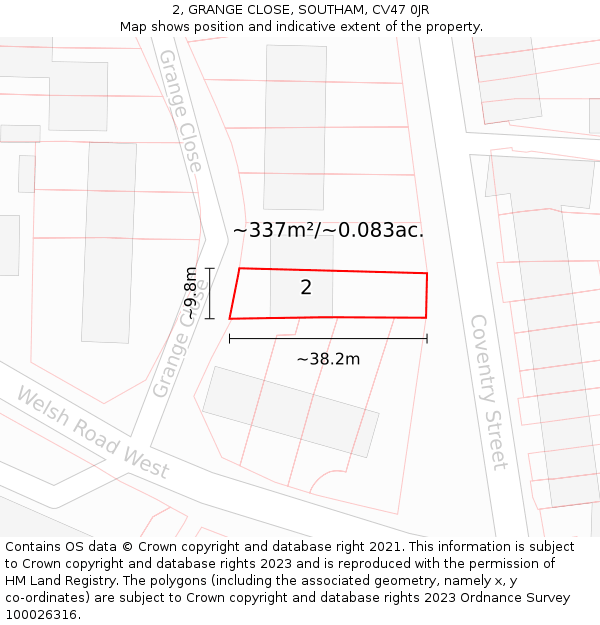 2, GRANGE CLOSE, SOUTHAM, CV47 0JR: Plot and title map