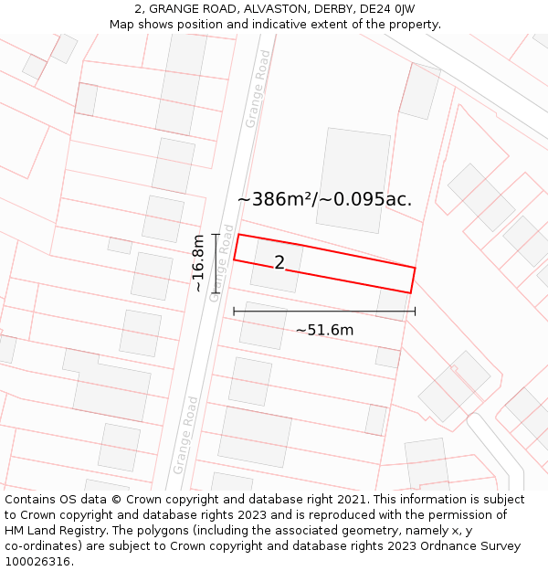 2, GRANGE ROAD, ALVASTON, DERBY, DE24 0JW: Plot and title map