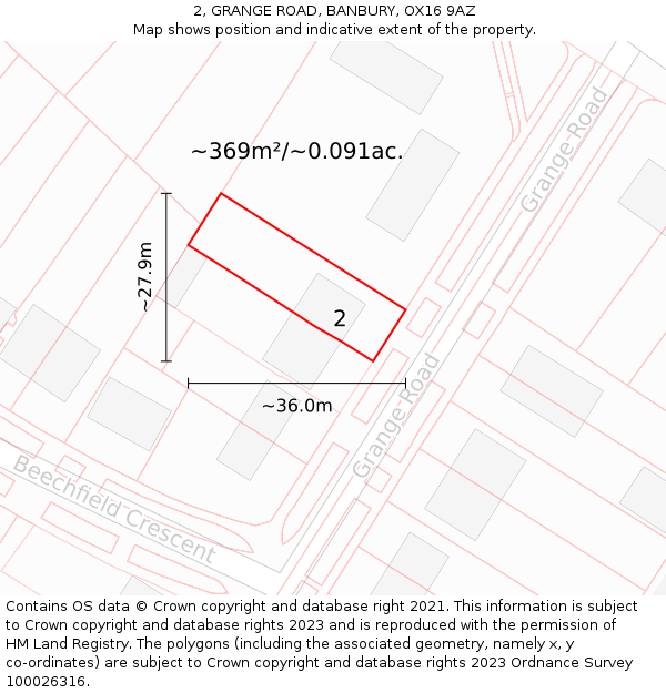 2, GRANGE ROAD, BANBURY, OX16 9AZ: Plot and title map