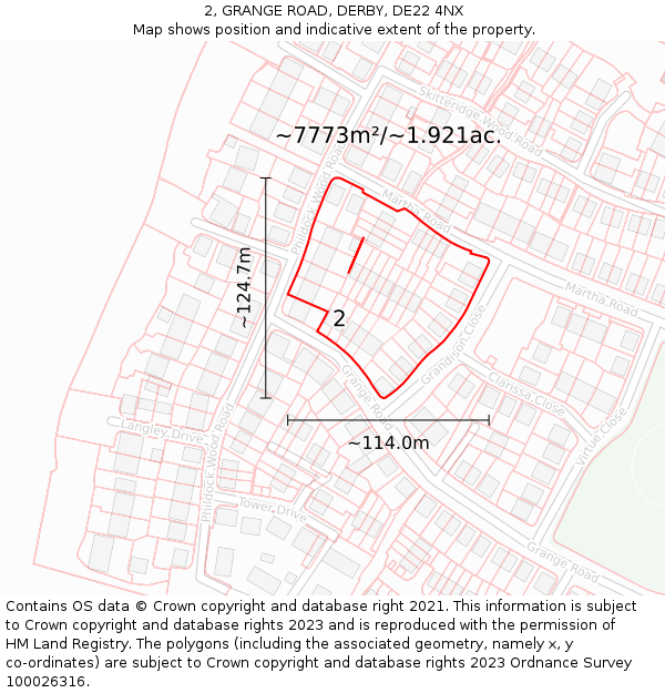 2, GRANGE ROAD, DERBY, DE22 4NX: Plot and title map
