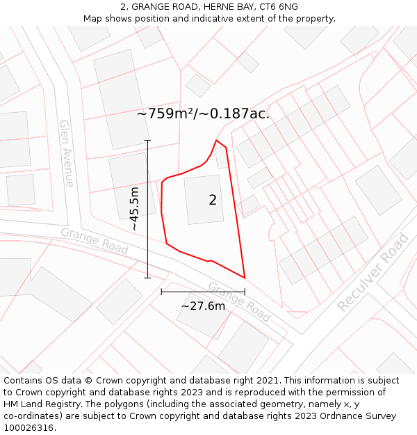 2, GRANGE ROAD, HERNE BAY, CT6 6NG: Plot and title map