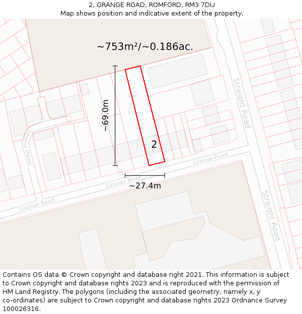 2, GRANGE ROAD, ROMFORD, RM3 7DU: Plot and title map