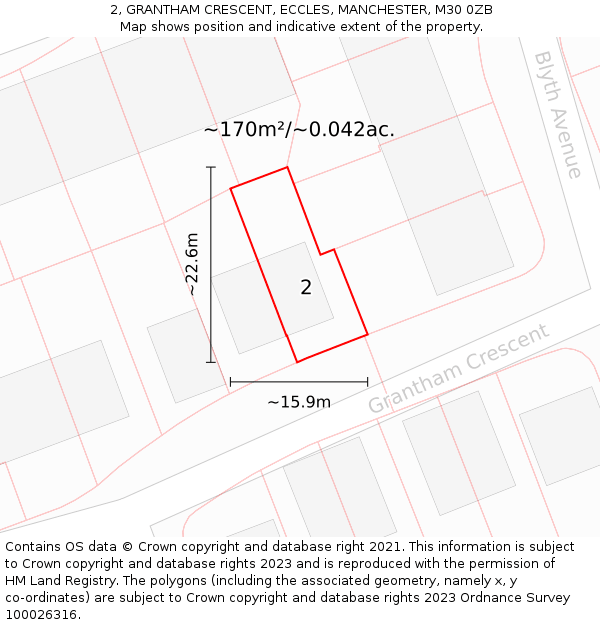 2, GRANTHAM CRESCENT, ECCLES, MANCHESTER, M30 0ZB: Plot and title map