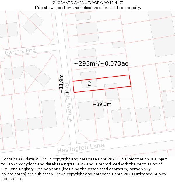 2, GRANTS AVENUE, YORK, YO10 4HZ: Plot and title map