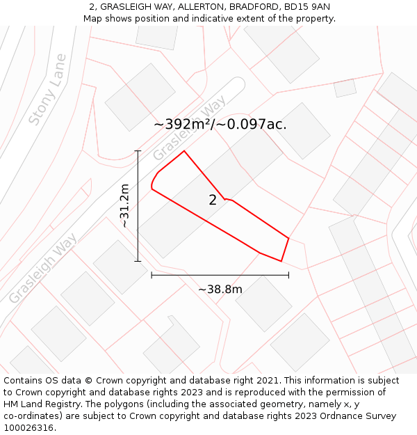 2, GRASLEIGH WAY, ALLERTON, BRADFORD, BD15 9AN: Plot and title map