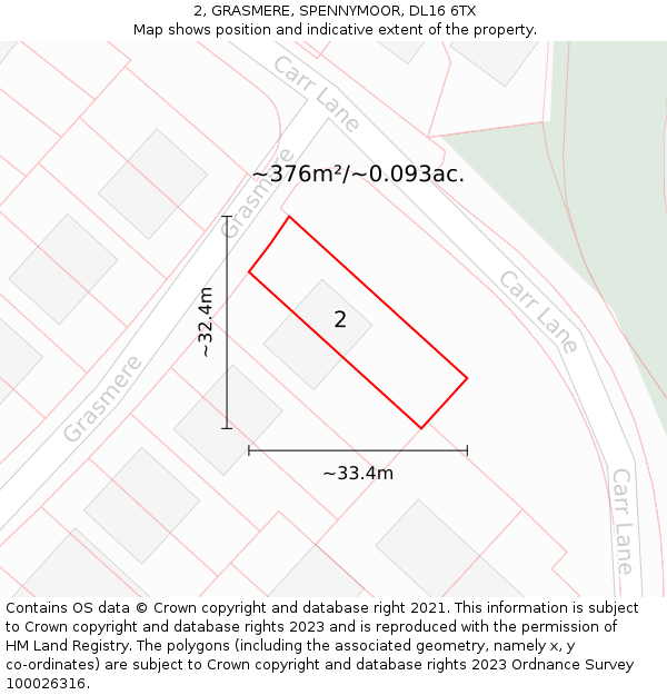 2, GRASMERE, SPENNYMOOR, DL16 6TX: Plot and title map