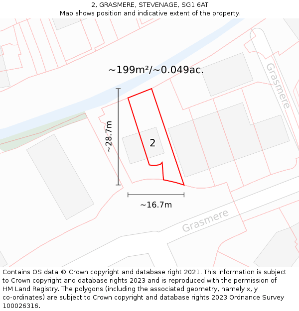 2, GRASMERE, STEVENAGE, SG1 6AT: Plot and title map