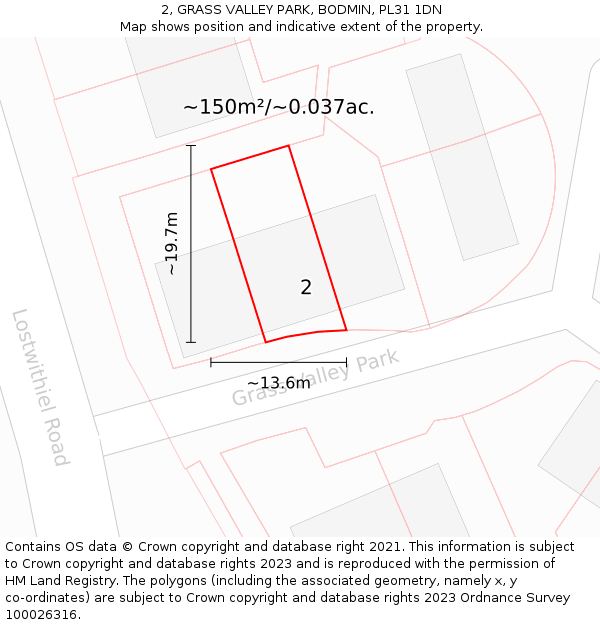 2, GRASS VALLEY PARK, BODMIN, PL31 1DN: Plot and title map