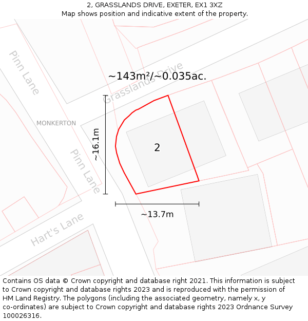 2, GRASSLANDS DRIVE, EXETER, EX1 3XZ: Plot and title map