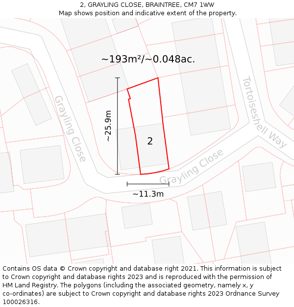2, GRAYLING CLOSE, BRAINTREE, CM7 1WW: Plot and title map