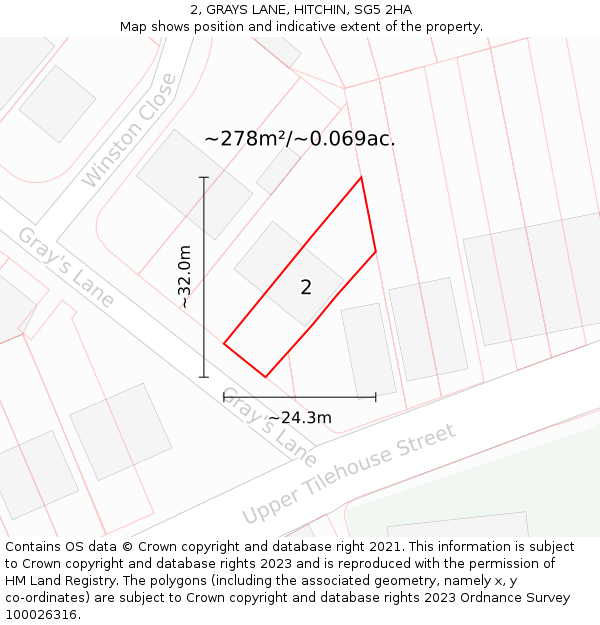 2, GRAYS LANE, HITCHIN, SG5 2HA: Plot and title map