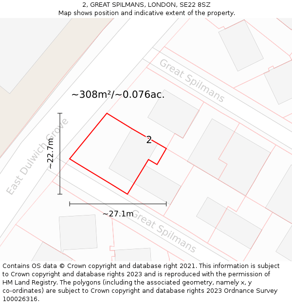 2, GREAT SPILMANS, LONDON, SE22 8SZ: Plot and title map