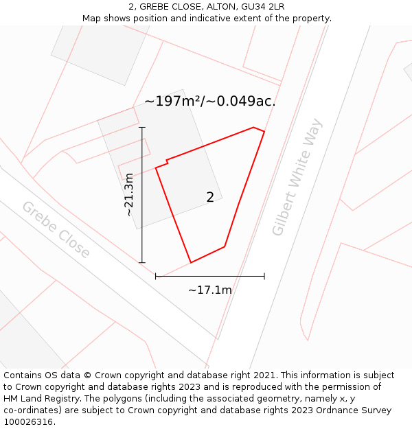 2, GREBE CLOSE, ALTON, GU34 2LR: Plot and title map