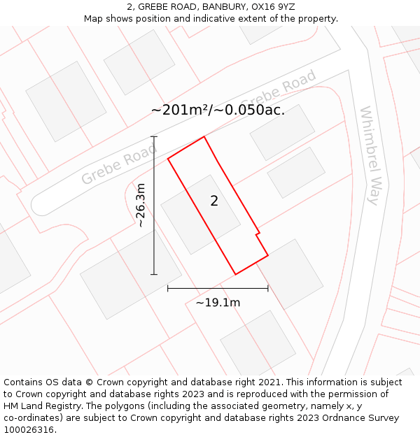 2, GREBE ROAD, BANBURY, OX16 9YZ: Plot and title map