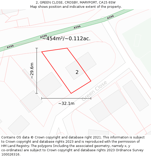 2, GREEN CLOSE, CROSBY, MARYPORT, CA15 6SW: Plot and title map