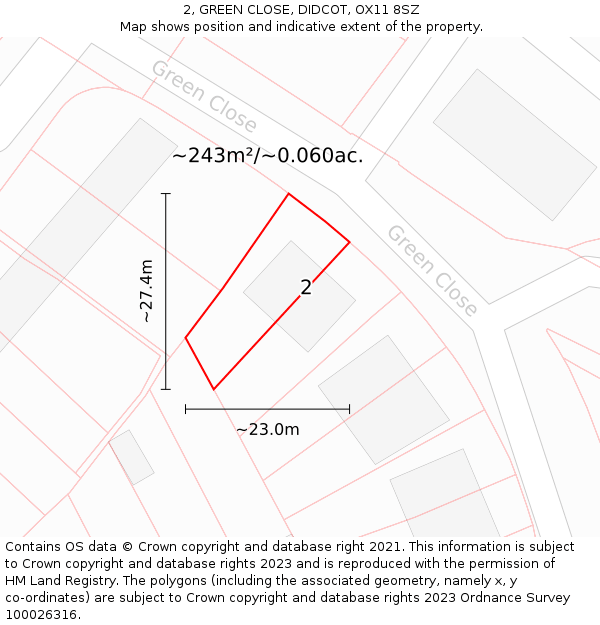 2, GREEN CLOSE, DIDCOT, OX11 8SZ: Plot and title map