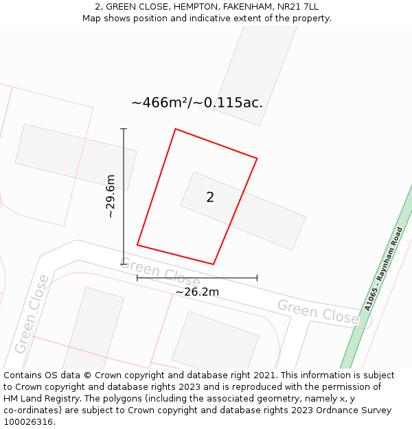 2, GREEN CLOSE, HEMPTON, FAKENHAM, NR21 7LL: Plot and title map