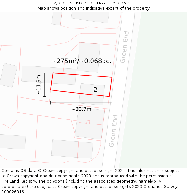 2, GREEN END, STRETHAM, ELY, CB6 3LE: Plot and title map