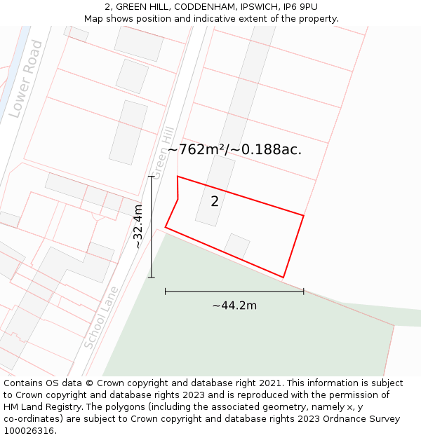 2, GREEN HILL, CODDENHAM, IPSWICH, IP6 9PU: Plot and title map