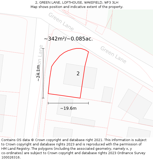 2, GREEN LANE, LOFTHOUSE, WAKEFIELD, WF3 3LH: Plot and title map