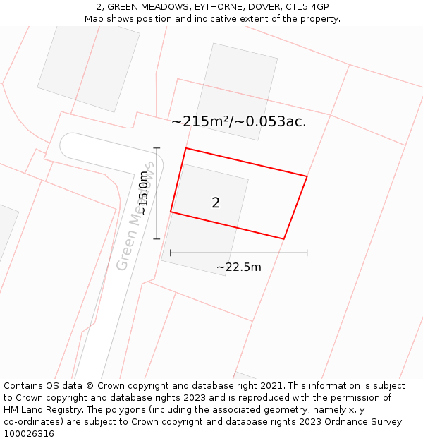 2, GREEN MEADOWS, EYTHORNE, DOVER, CT15 4GP: Plot and title map