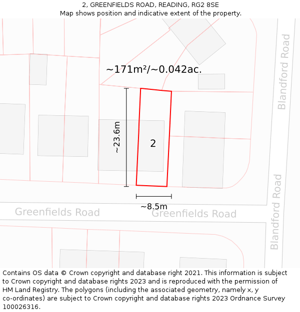 2, GREENFIELDS ROAD, READING, RG2 8SE: Plot and title map
