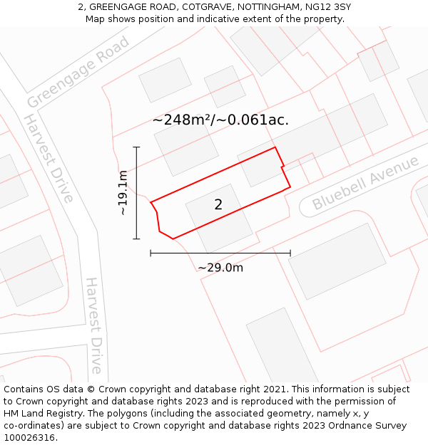 2, GREENGAGE ROAD, COTGRAVE, NOTTINGHAM, NG12 3SY: Plot and title map