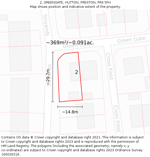 2, GREENGATE, HUTTON, PRESTON, PR4 5FH: Plot and title map