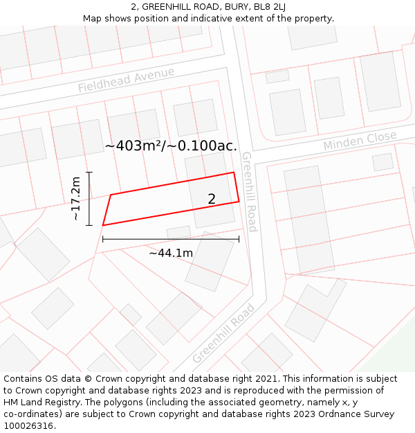 2, GREENHILL ROAD, BURY, BL8 2LJ: Plot and title map