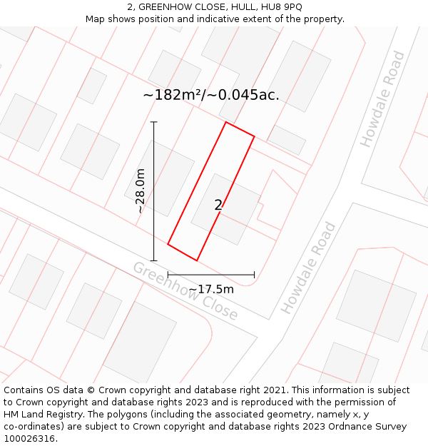 2, GREENHOW CLOSE, HULL, HU8 9PQ: Plot and title map