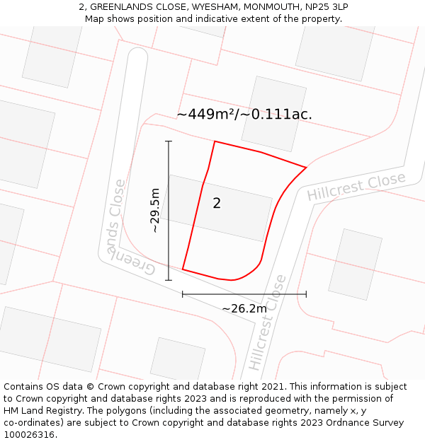 2, GREENLANDS CLOSE, WYESHAM, MONMOUTH, NP25 3LP: Plot and title map