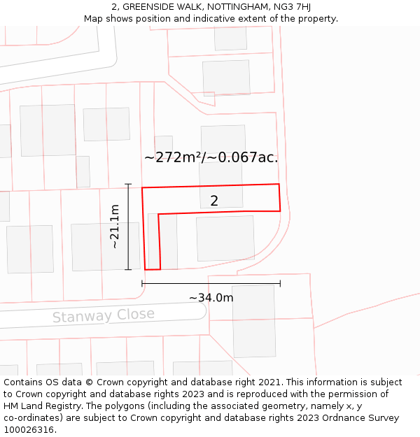 2, GREENSIDE WALK, NOTTINGHAM, NG3 7HJ: Plot and title map