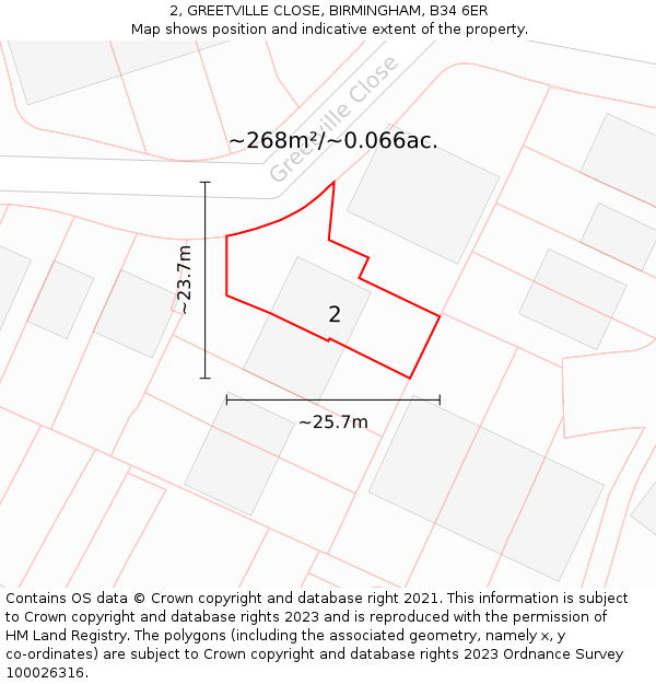 2, GREETVILLE CLOSE, BIRMINGHAM, B34 6ER: Plot and title map