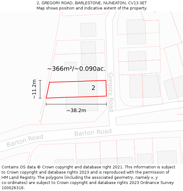 2, GREGORY ROAD, BARLESTONE, NUNEATON, CV13 0ET: Plot and title map