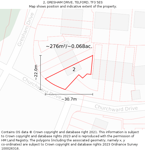 2, GRESHAM DRIVE, TELFORD, TF3 5ES: Plot and title map