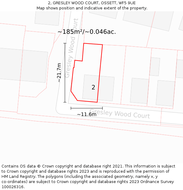 2, GRESLEY WOOD COURT, OSSETT, WF5 9UE: Plot and title map