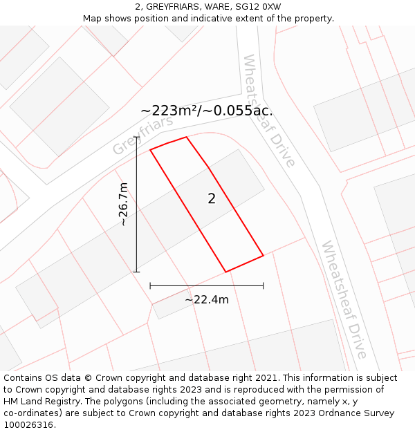 2, GREYFRIARS, WARE, SG12 0XW: Plot and title map