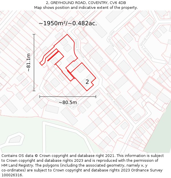 2, GREYHOUND ROAD, COVENTRY, CV6 4DB: Plot and title map